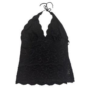 Vintage Y2K Bebe Black Lace Scalloped Halter Top – Made in USA – Women’s M
